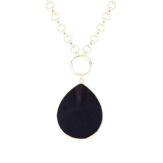 Black Onyx Teardrop Golden Chain Necklace - Barse Jewelry - Flyclothing LLC