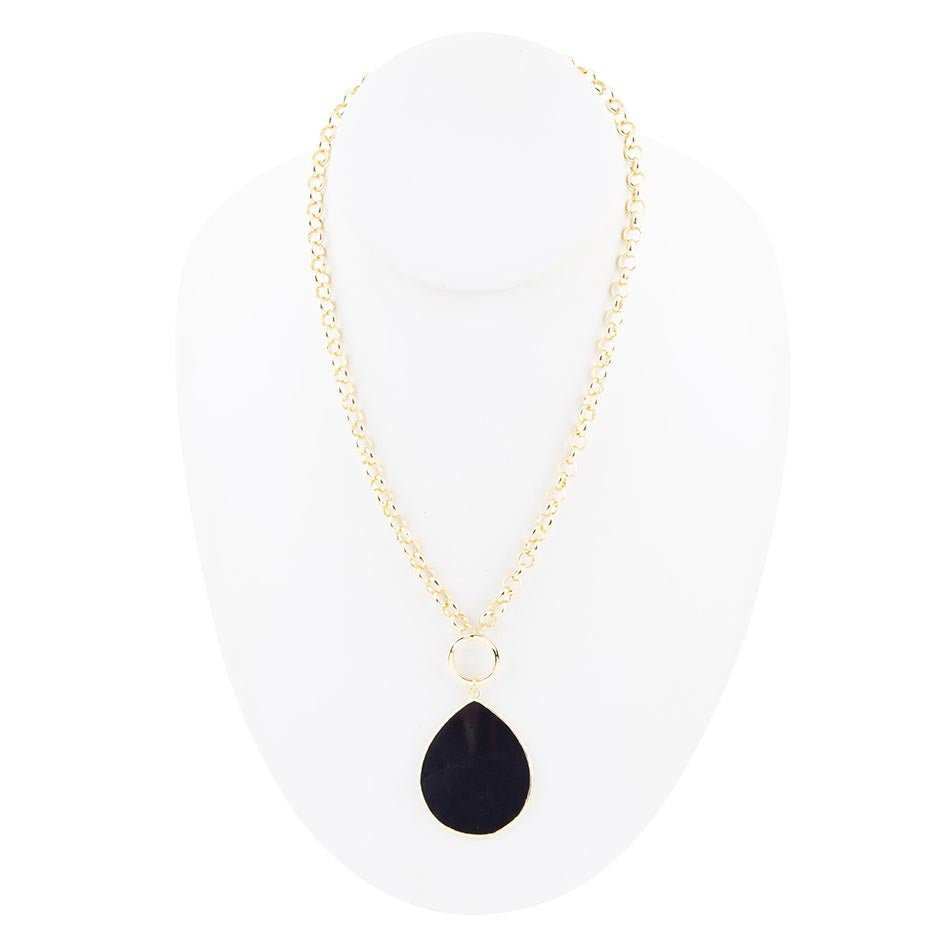 Black Onyx Teardrop Golden Chain Necklace - Barse Jewelry - Flyclothing LLC