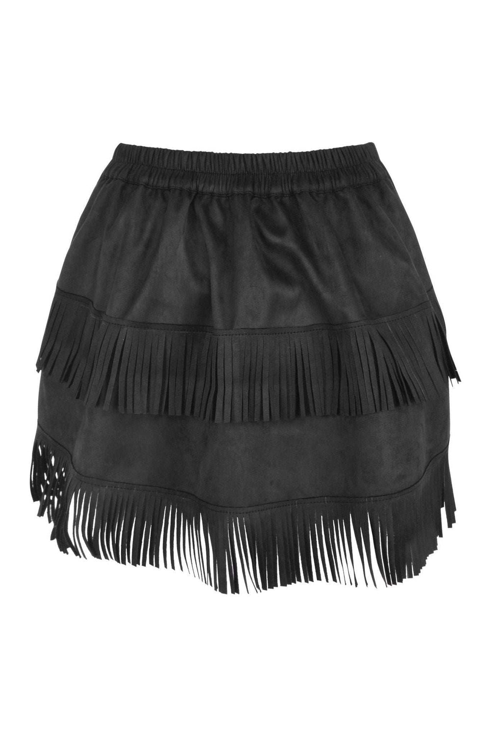 Daisy Corsets Black Suede Ruched Bustle Skirt w/Fringe - Daisy Corsets - Flyclothing LLC