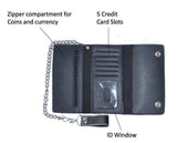 Brown Trifold Leather Biker Chain Wallet - Unik Just for Bikers - Flyclothing LLC