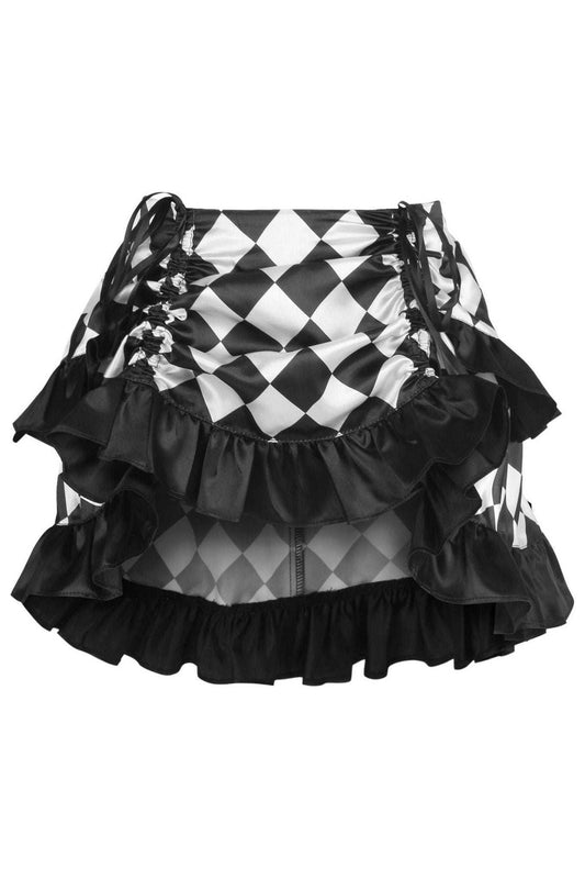 Daisy Corsets Black/White Diamond Print Satin Ruched Bustle Skirt - Daisy Corsets - Flyclothing LLC