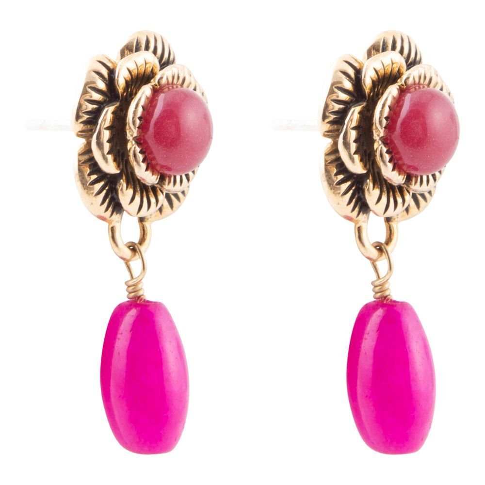 Blooming Pink Agate Post Golden Earrings - Barse Jewelry - Flyclothing LLC