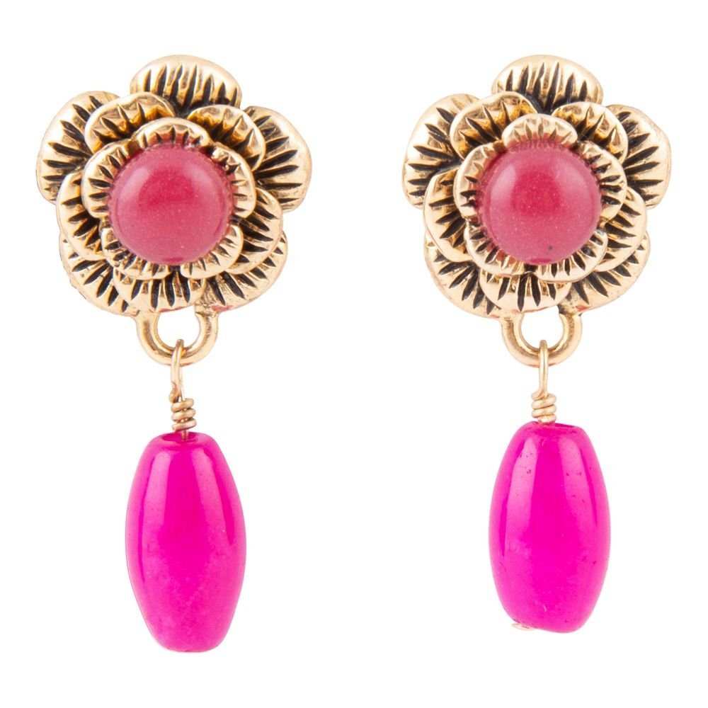 Blooming Pink Agate Post Golden Earrings - Barse Jewelry - Flyclothing LLC