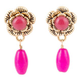 Blooming Pink Agate Post Golden Earrings - Barse Jewelry - Flyclothing LLC