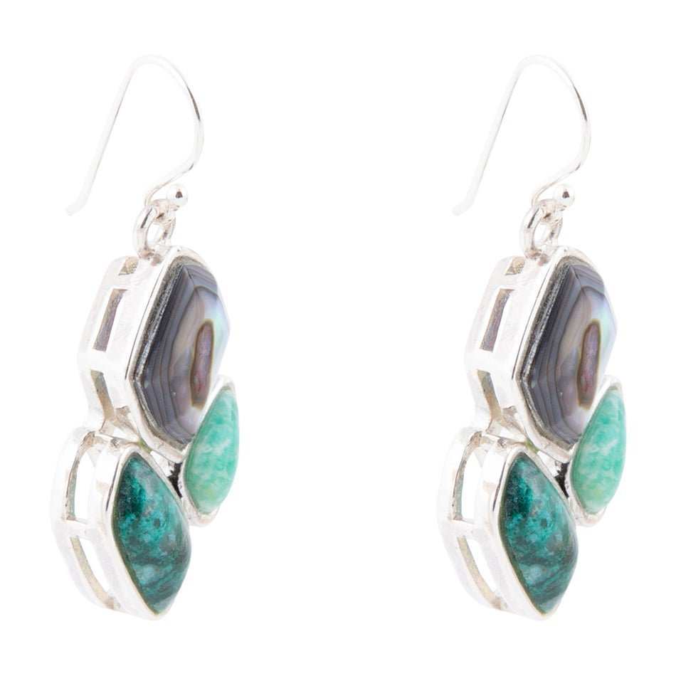 Blue Abalone Fire Sterling Silver Cluster Earrings - Barse Jewelry - Flyclothing LLC
