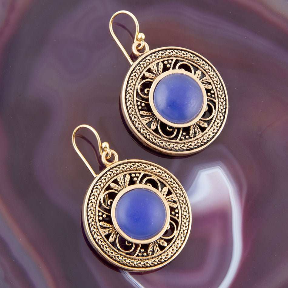 Blue Agate and Golden Detail Drop Earrings - Barse Jewelry - Flyclothing LLC