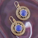 Blue Agate and Golden Detail Drop Earrings - Barse Jewelry - Flyclothing LLC