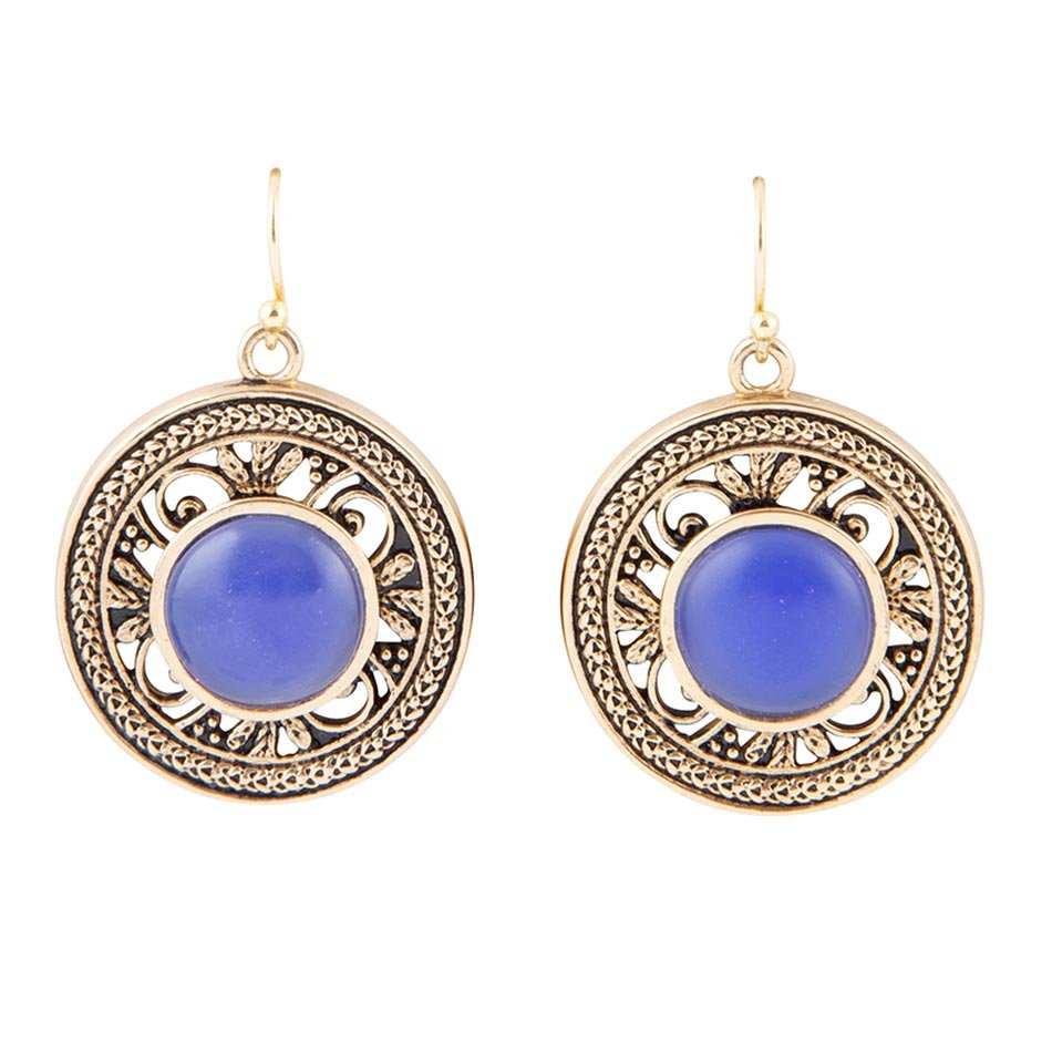 Blue Agate and Golden Detail Drop Earrings - Barse Jewelry - Flyclothing LLC