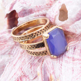 Blue Agate Stackable Golden Three Set Ring - Barse Jewelry - Flyclothing LLC
