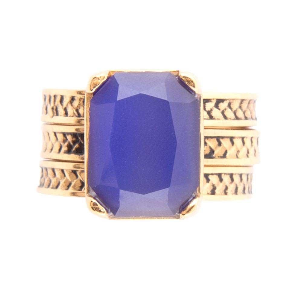 Blue Agate Stackable Golden Three Set Ring - Barse Jewelry - Flyclothing LLC