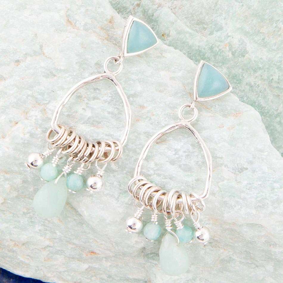 Blue Amazonite and Sterling Silver Chandelier Earrings - Barse Jewelry - Flyclothing LLC