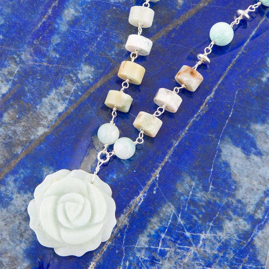 Blue Amazonite Rosette Sterling Necklace - Barse Jewelry - Flyclothing LLC
