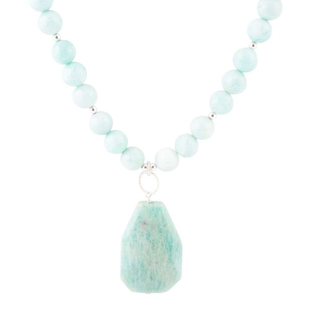 Blue Amazonite Sterling Silver Pendant Necklace - Barse Jewelry - Flyclothing LLC