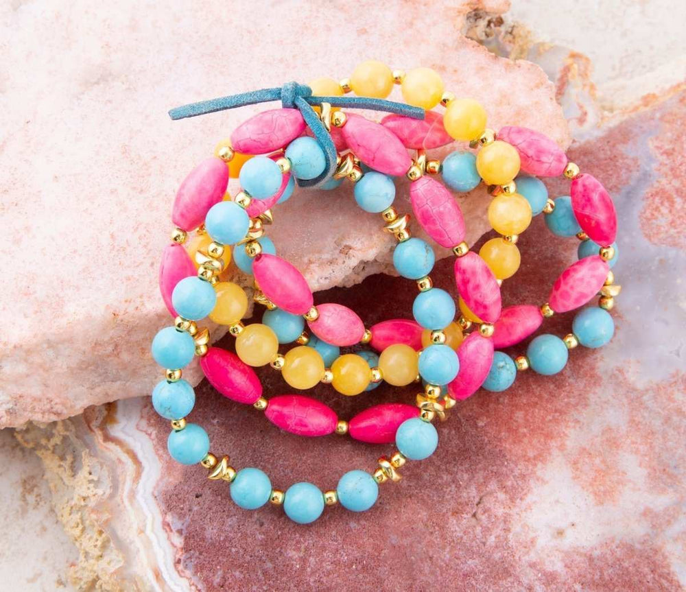St. Augustine Pink Agate & Turquoise Stack Bracelet - Barse Jewelry - Flyclothing LLC