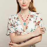 Blue and Red Turquoise Teardrop Golden Necklace - Barse Jewelry - Flyclothing LLC