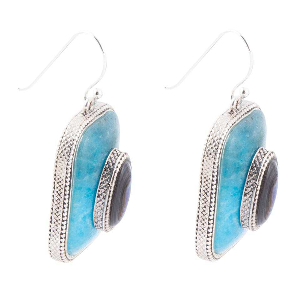 Blue Apatite and Abalone Stacked Sterling Silver Earrings - Barse Jewelry - Flyclothing LLC