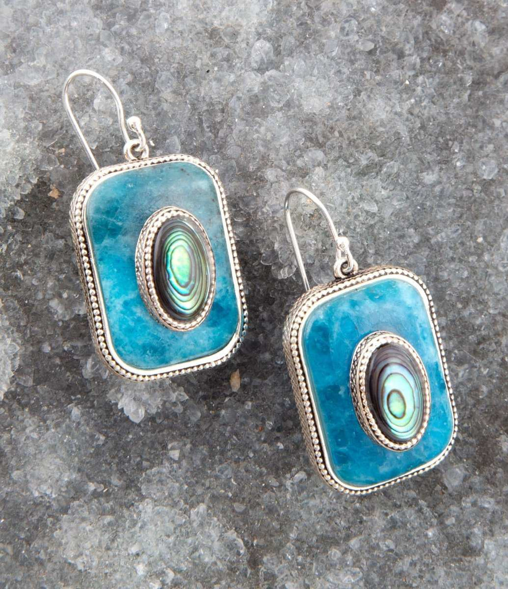 Blue Apatite and Abalone Stacked Sterling Silver Earrings - Barse Jewelry - Flyclothing LLC