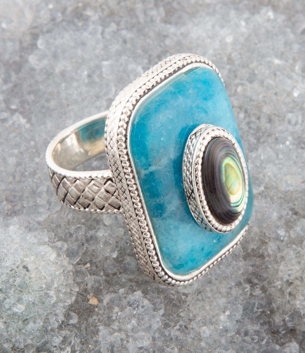 Blue Apatite and Abalone Stacked Sterling Silver Ring - Barse Jewelry - Flyclothing LLC