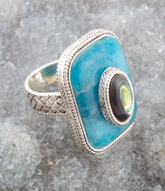 Blue Apatite and Abalone Stacked Sterling Silver Ring - Barse Jewelry - Flyclothing LLC