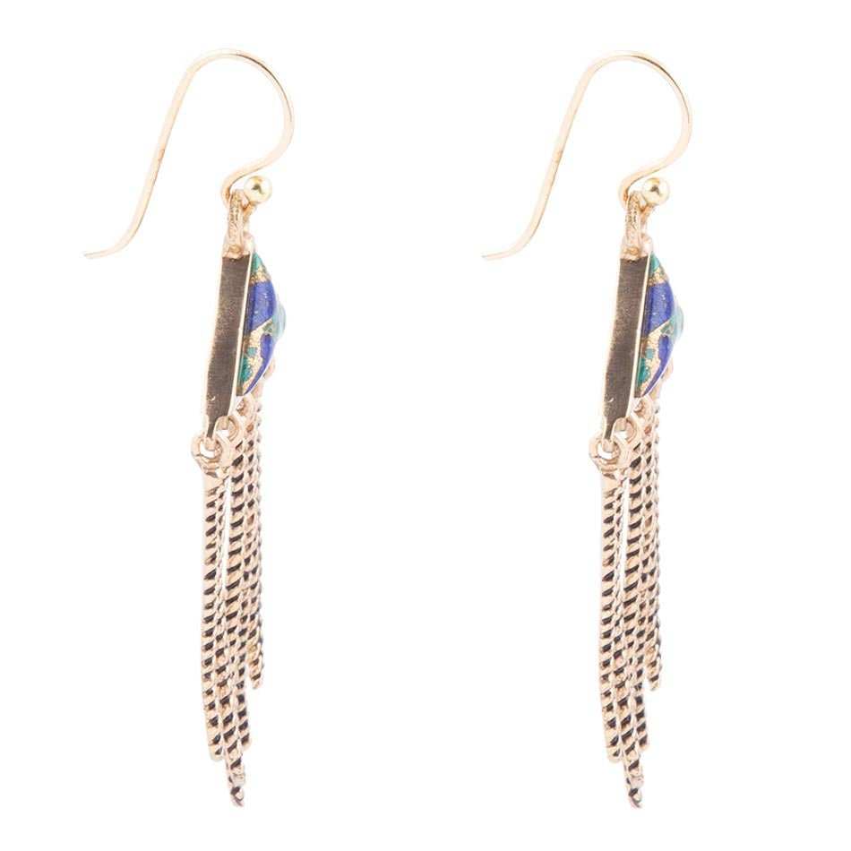 Blue Azurite Matrix Chandelier Golden Earrings - Barse Jewelry - Flyclothing LLC