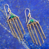 Blue Azurite Matrix Chandelier Golden Earrings - Barse Jewelry - Flyclothing LLC