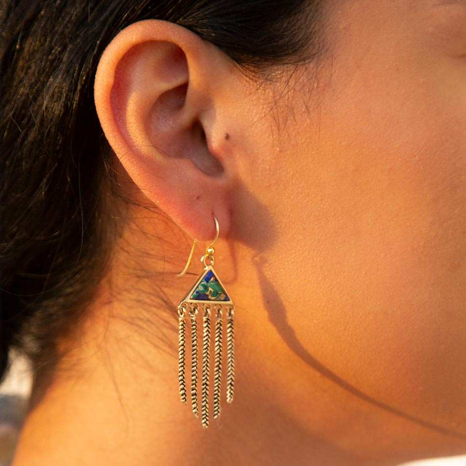 Blue Azurite Matrix Chandelier Golden Earrings - Barse Jewelry - Flyclothing LLC