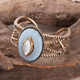 Blue Denim Dreams White Mother of Pearl Golden Cuff Bracelet - Barse Jewelry - Flyclothing LLC