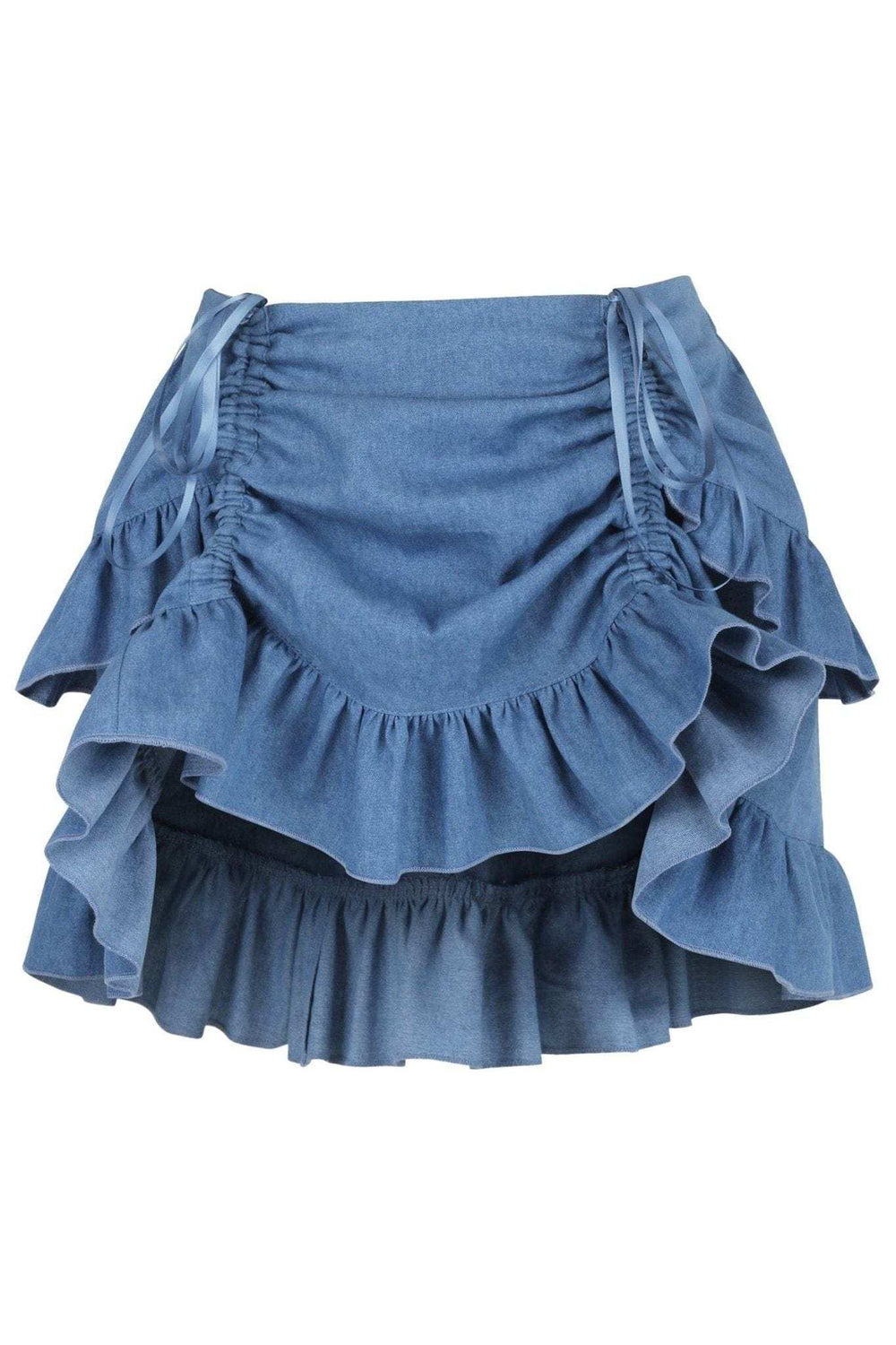 Daisy Corsets Blue Denim Ruched Bustle Skirt - Daisy Corsets - Flyclothing LLC