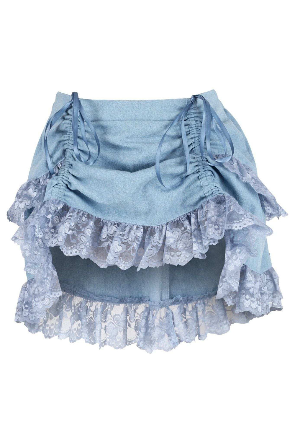 Daisy Corsets Blue Denim Ruched Bustle Skirt w/Lace - Daisy Corsets - Flyclothing LLC
