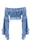 Daisy Corsets Blue Denim Smocked Flare Sleeve Peasant Top - Daisy Corsets - Flyclothing LLC