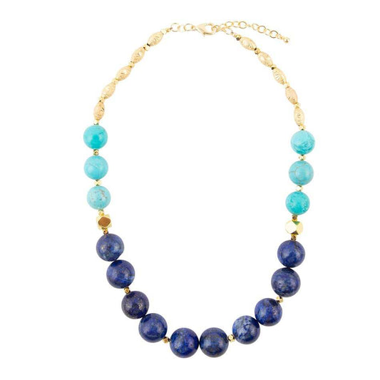 Blue Lapis and Magnesite Golden Necklace - Barse Jewelry - Flyclothing LLC