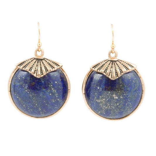 Blue Lapis Circle Golden Drop Earings - Barse Jewelry - Flyclothing LLC