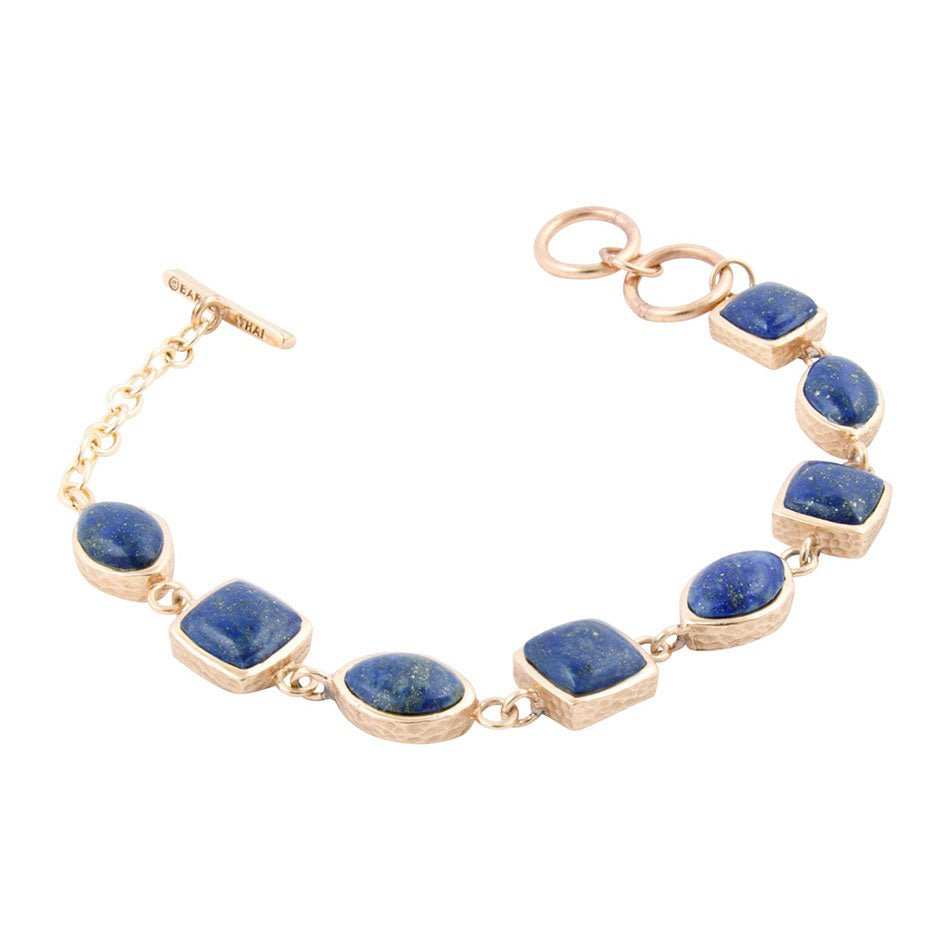 Blue Lapis Hammered Link Golden Bracelet - Barse Jewelry - Flyclothing LLC