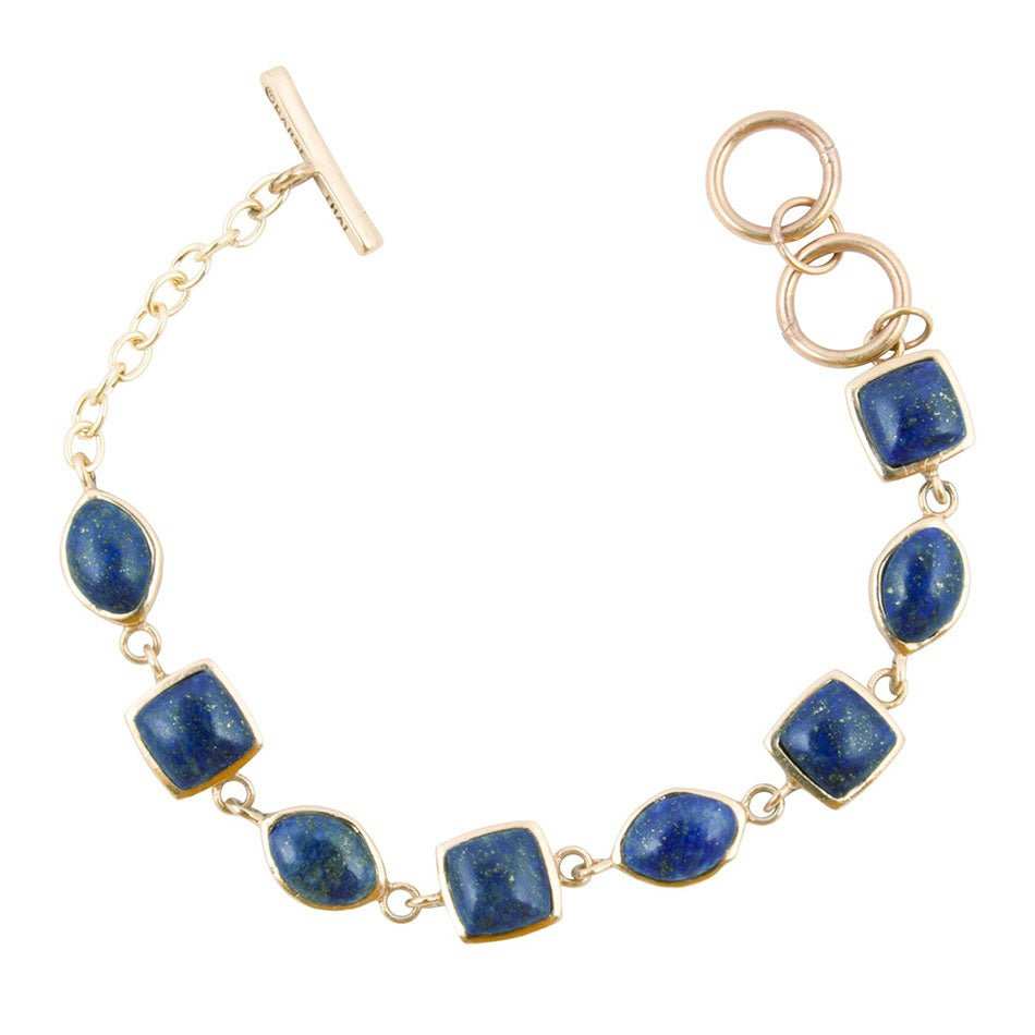 Blue Lapis Hammered Link Golden Bracelet - Barse Jewelry - Flyclothing LLC