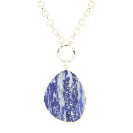 Blue Lapis Slab Pendant Golden Necklace - Barse Jewelry - Flyclothing LLC