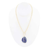 Blue Lapis Slab Pendant Golden Necklace - Barse Jewelry - Flyclothing LLC