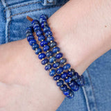 Blue Lapis Triple Strand Golden Bracelet Set - Barse Jewelry - Flyclothing LLC