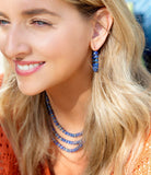 Blue Lapis Triple Strand Golden Necklace - Barse Jewelry - Flyclothing LLC