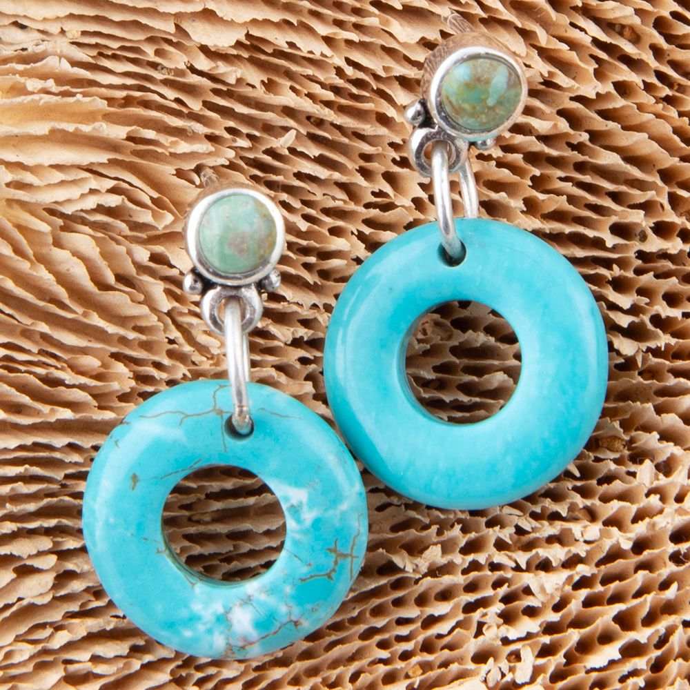 Blue Magnesite Donut Sterling Silver Drop Earrings - Barse Jewelry - Flyclothing LLC