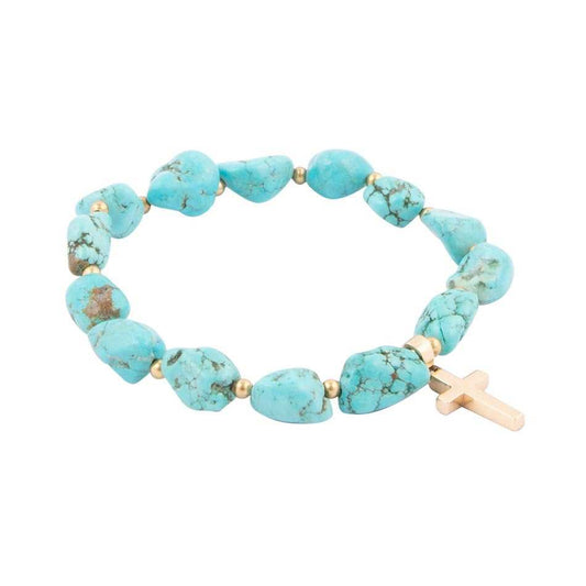 Blue Magnesite on the Cross Golden Charm Bracelet - Barse Jewelry - Flyclothing LLC