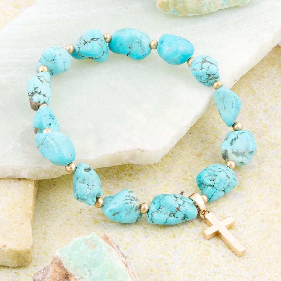 Blue Magnesite on the Cross Golden Charm Bracelet - Barse Jewelry - Flyclothing LLC