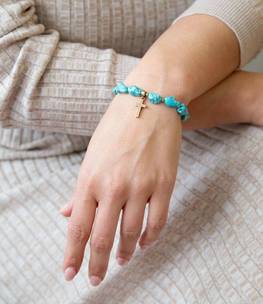 Blue Magnesite on the Cross Golden Charm Bracelet - Barse Jewelry - Flyclothing LLC