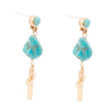 Blue Turquoise On The Cross Golden Post Earrings - Barse Jewelry - Flyclothing LLC