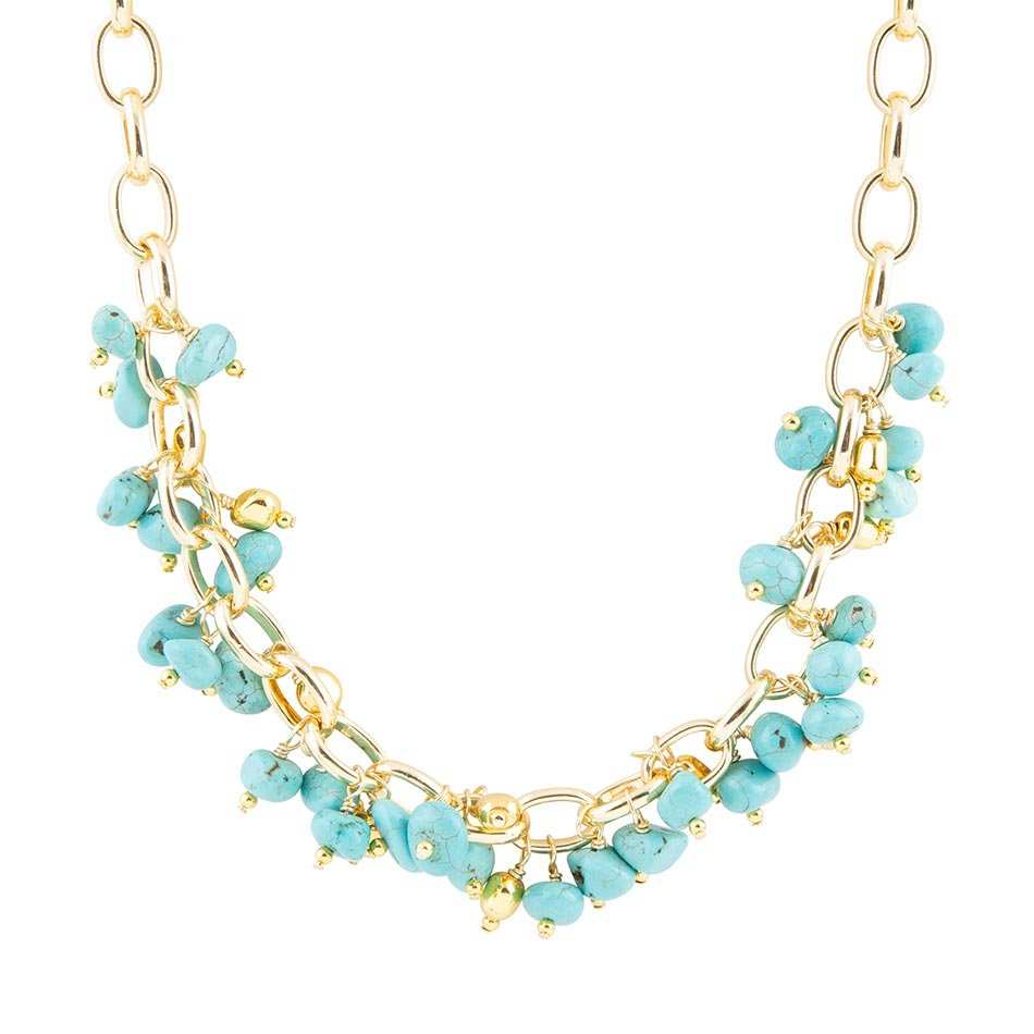 Blue Magnesite Stones Golden Chain Necklace - Barse Jewelry - Flyclothing LLC