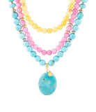 St. Augustine Pink Agate and Blue Turquoise Golden Pendant Necklace - Barse Jewelry - Flyclothing LLC