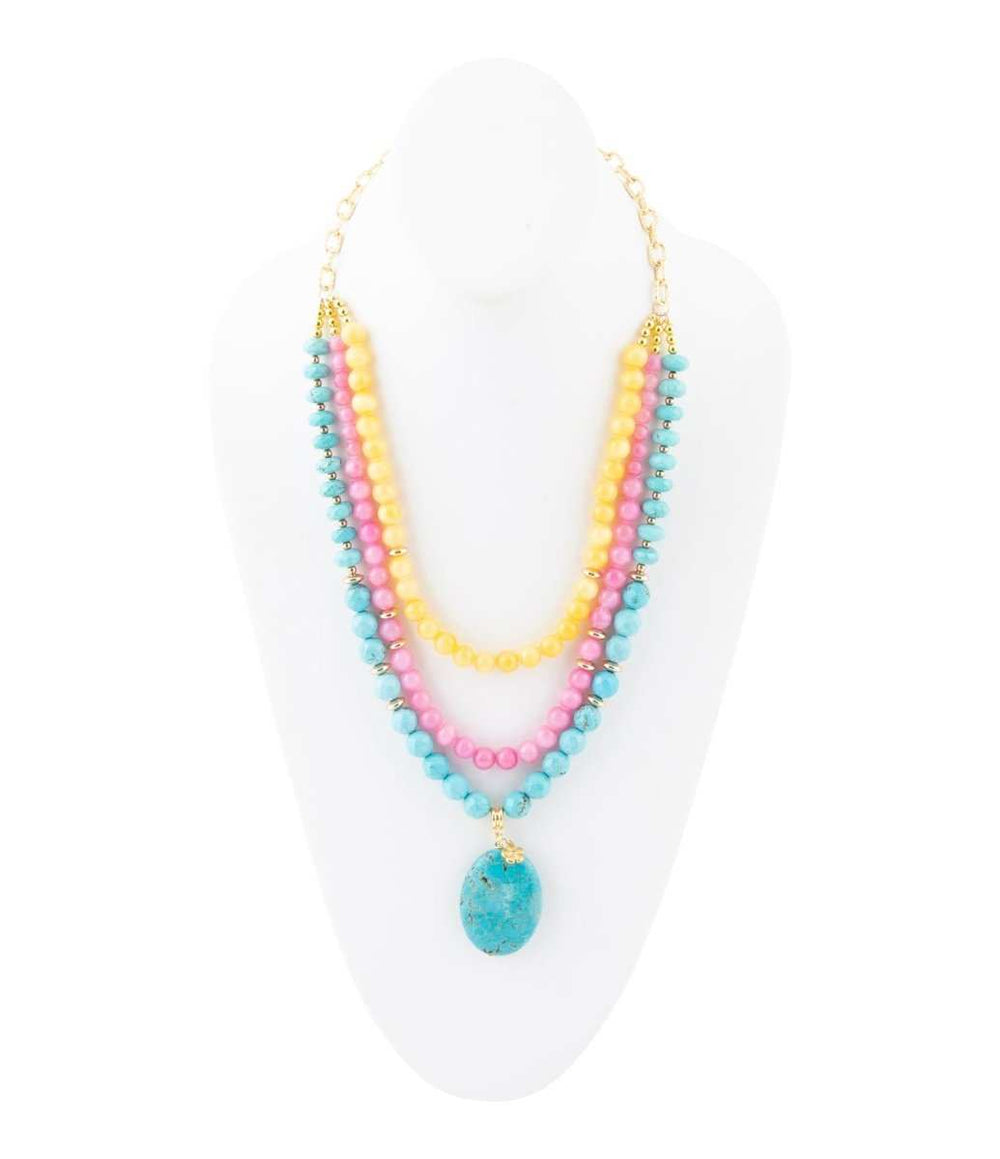 St. Augustine Pink Agate and Blue Turquoise Golden Pendant Necklace - Barse Jewelry - Flyclothing LLC