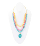 St. Augustine Pink Agate and Blue Turquoise Golden Pendant Necklace - Barse Jewelry - Flyclothing LLC