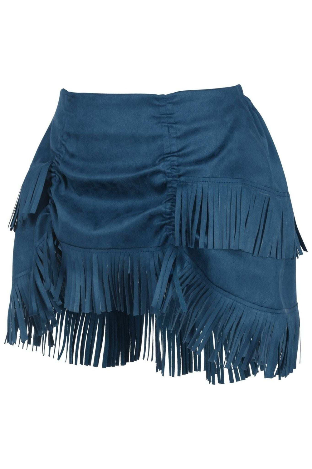 Daisy Corsets Blue Suede Ruched Bustle Skirt w/Fringe - Daisy Corsets - Flyclothing LLC