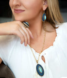 Stacked Blue Turquoise and Denim Golden Pendant Necklace - Barse Jewelry - Flyclothing LLC