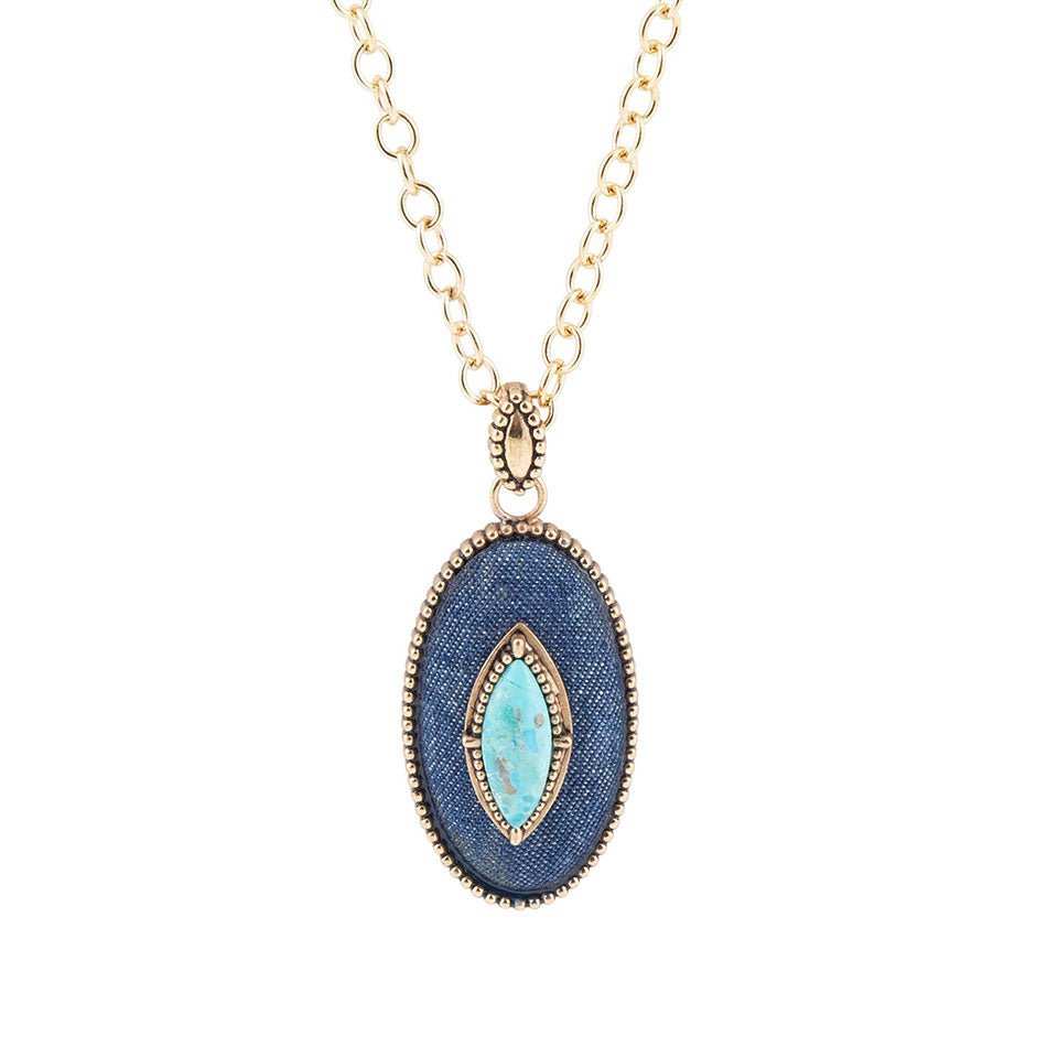 Stacked Blue Turquoise and Denim Golden Pendant Necklace - Barse Jewelry - Flyclothing LLC
